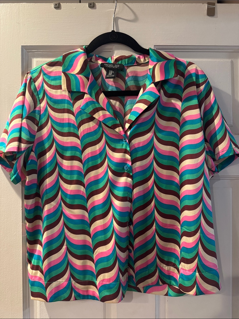 Rachel Zoe Satin Chevron Blouse M
